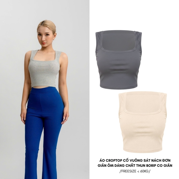 A13 - Áo Croptop Cổ Vuông Sát Nách Nữ Trơn Thun Cotton