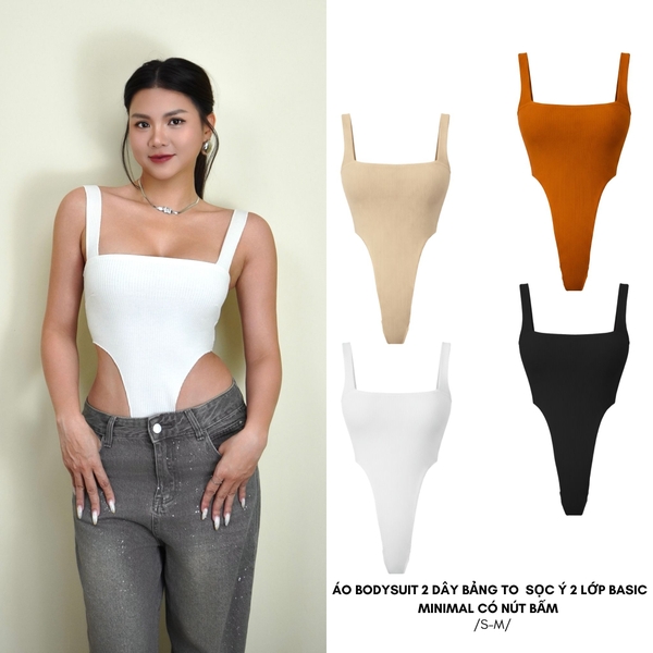 A18 - Áo Bodysuit 2 Dây Bảng To Thun Sọc Ý 2 Lớp 4 Màu Có Nút Bấm Minimal Basic Cơ Bản Đơn Giản Dễ Phối