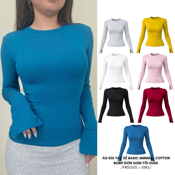 A22 - Áo Dài Tay Xẻ Thân Dài 7 Màu Thun Cotton Borip