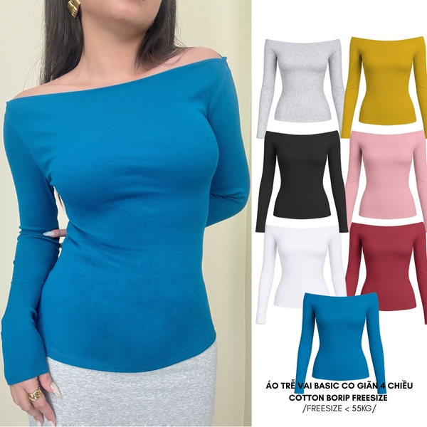 A41 - Áo Bẹt Vai Trễ Vai Dài Tay Form Babytee Dáng Dài