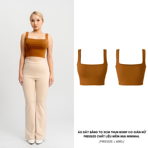 A6 - Áo Hai Dây Bảng To 3cm  Croptop 2 Lớp Thun Cotton Borip