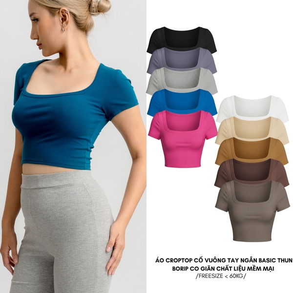 A7 - Áo Croptop Cổ Vuông Croptop Trơn Tay Con