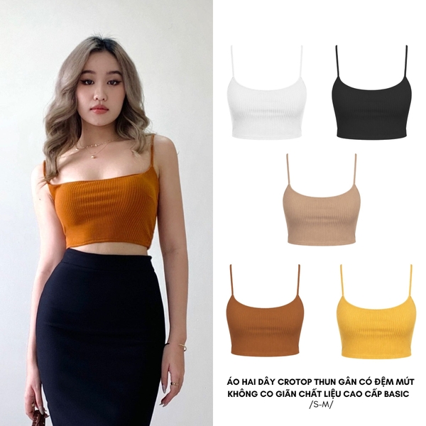 AD - Áo Croptop 2 Dây Thun Gân Có Đệm Mút