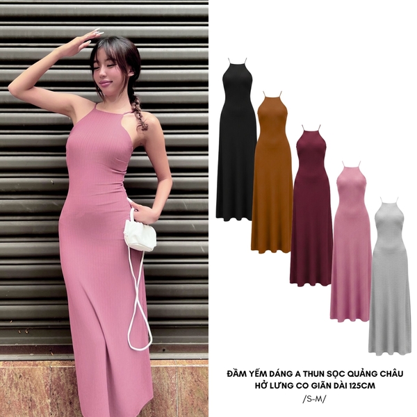 DYDA - Đầm Yếm Dáng A Nữ Thun Sọc Dài 120cm 5 Màu