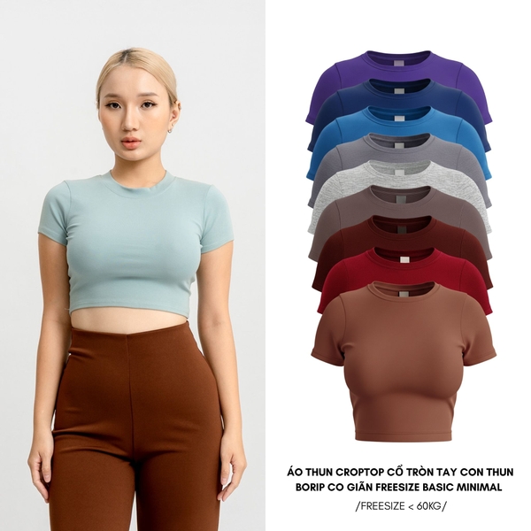 TC - Áo Thun Croptop Cổ Tròn Tay Con