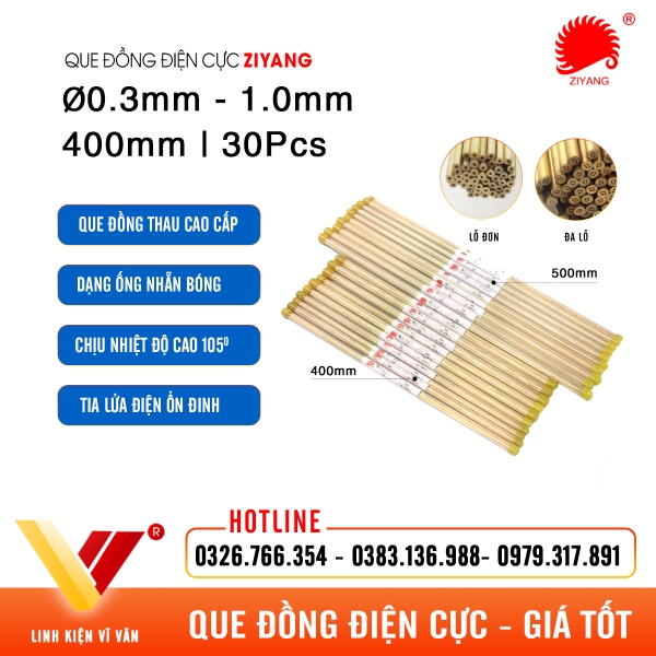 Que đồng điện cực EDM Ø0.3-1.0mm 400mm 100Pcs ZIYANG | Vĩ Văn