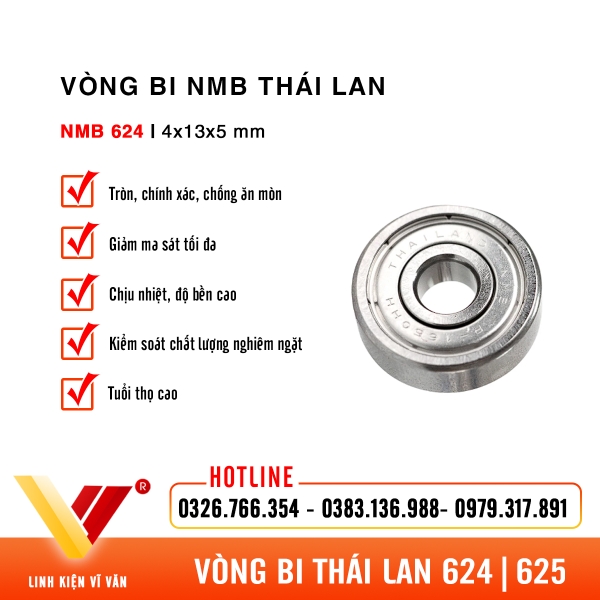 Vòng bi cho con lăn dẫn hướng tốc độ cao NMB 624, 625 chính hãng | Vĩ Văn