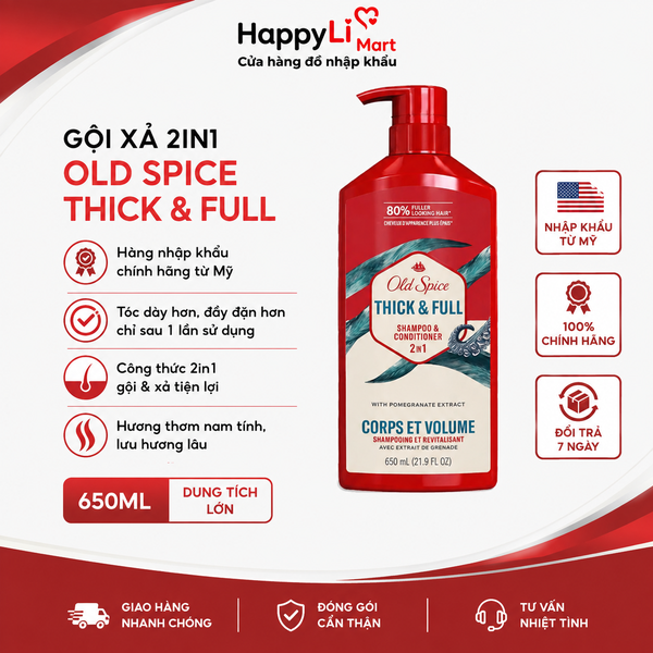 Gội Xả 2in1 Old Spice Thick & Full | Mỹ |650ml