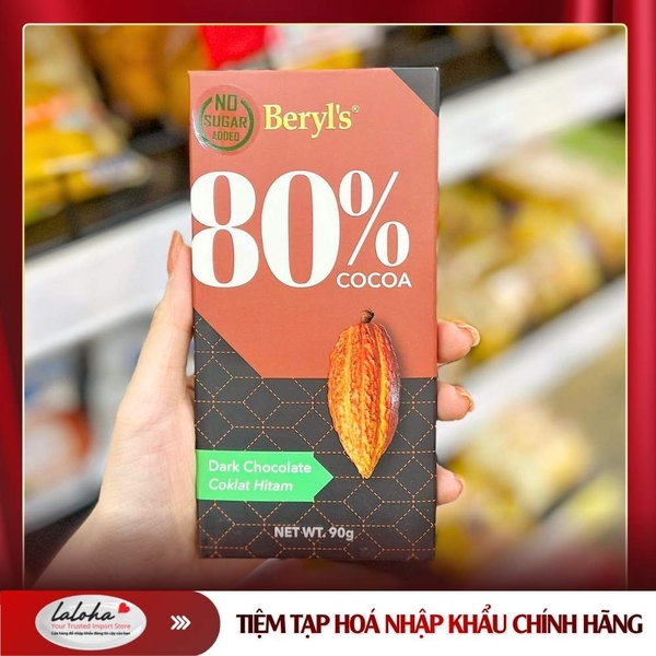 SOCOLA | BERYLS - MALAYSIA | DARK 80% CACAO | 90G