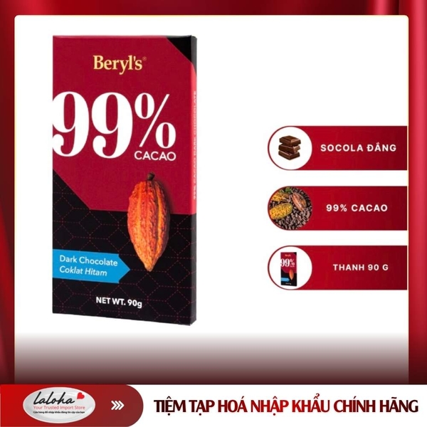 SOCOLA | BERYLS - MALAYSIA | DARK 99% CACA0 | 90G
