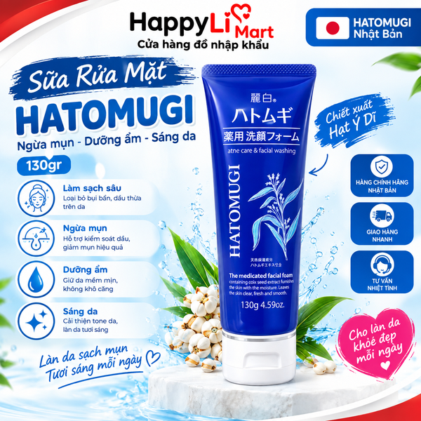 Sữa Rửa Mặt | Hatomugi - Nhật Bản | Ngừa Mụn, Dưỡng Ẩm, Sáng Da | 130gr