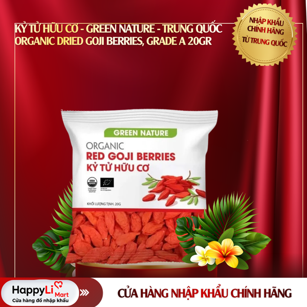 Kỷ Tử Hữu Cơ | Green Nature - Trung Quốc | Organic Dried Goji Berries, Grade A | 20gr