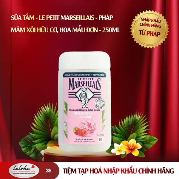 SỮA TẮM | LE PETIT MARSEILLAIS - PHÁP | MÂM XÔI HỮU CƠ, HOA MẪU ĐƠN | 250ML