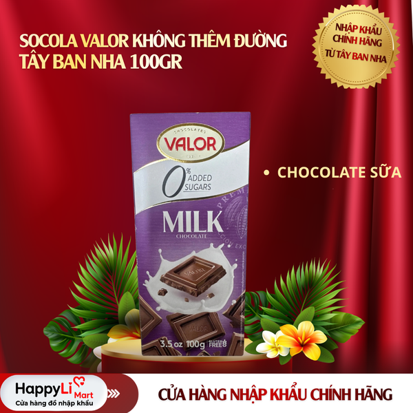 Socola Valor Không Thêm Đường - Tây Ban Nha 100gr