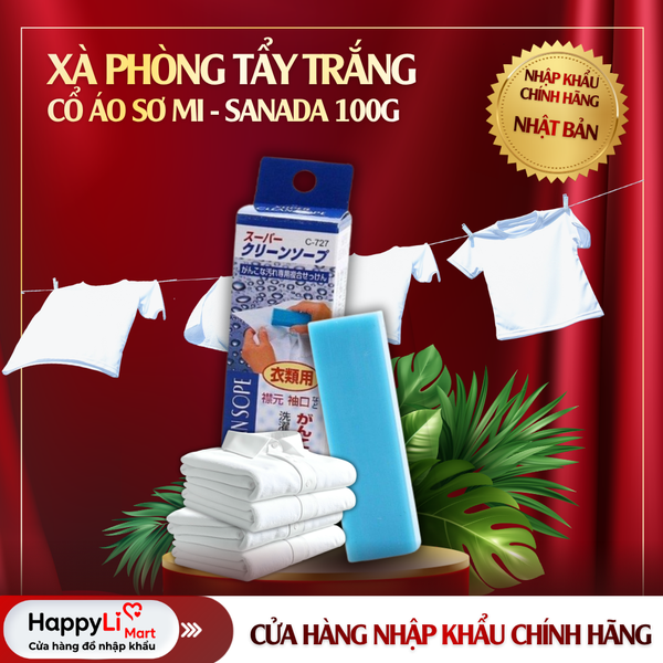 XÀ PHÒNG TẨY TRẮNG CỔ ÁO SƠ MI | SANADA -  NHẬT BẢN | 100G (1 THANH)