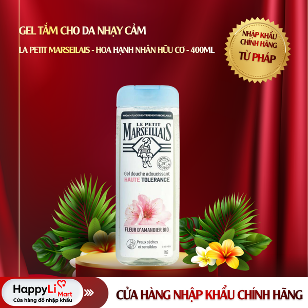 GEL TẮM CHO DA NHẠY CẢM | LE PETIT MARSEILLAIS - PHÁP | HOA HẠNH NHÂN HỮU CƠ | 400ML