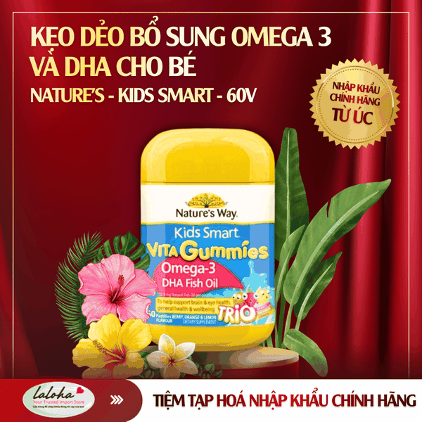 Kẹo dẻo bổ sung Omega 3 và DHA cho bé  | NATURE'S - ÚC | KIDS SMART | 60V