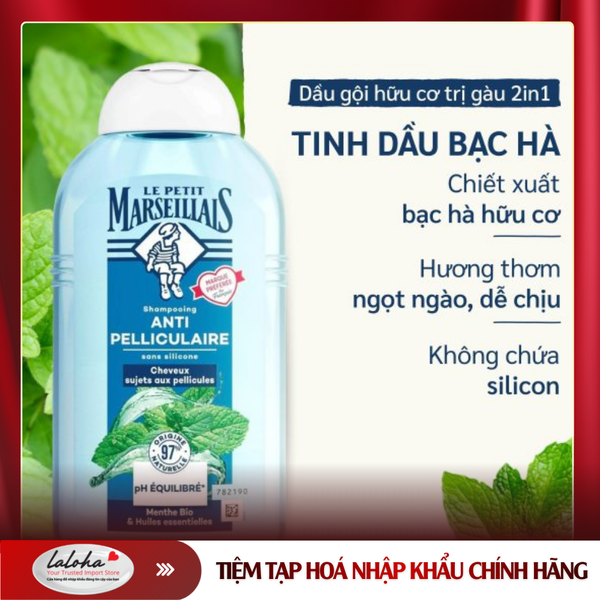 DẦU GỘI / XẢ SẠCH GÀU | LE PETIT MARSEILLAIS - PHÁP | BẠC HÀ, TINH DẦN THIÊN NHIÊN | 250ML