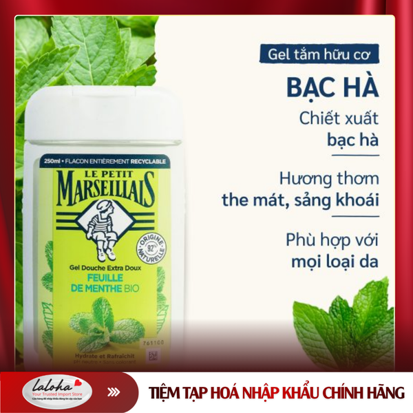 GEL TẮM | LE PETIT MARSEILLAIS - PHÁP | LÁ BẠC HÀ HỮU CƠ | 250ML