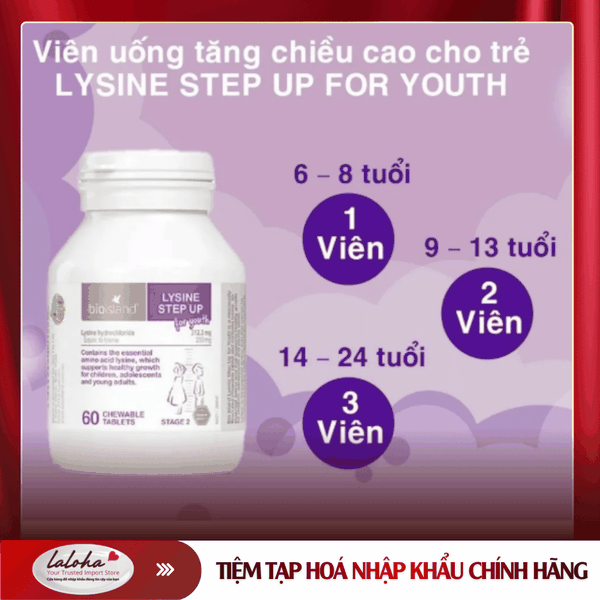 VIÊN NHAI TĂNG CHIỀU CAO | BIOISLAND - ÚC |Lysine | 60V