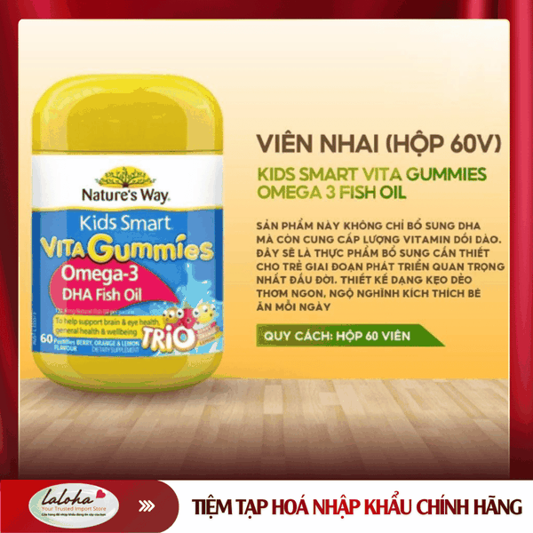 Kẹo dẻo bổ sung Omega 3 và DHA cho bé  | NATURE'S - ÚC | KIDS SMART | 60V