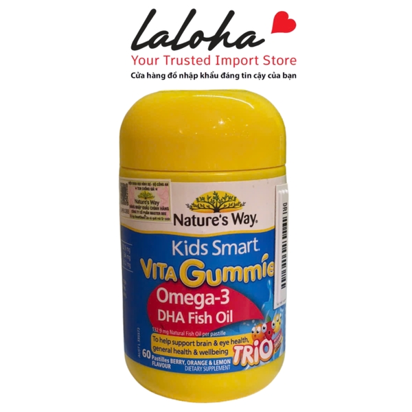 Kẹo dẻo bổ sung Omega 3 và DHA cho bé  | NATURE'S - ÚC | KIDS SMART | 60V