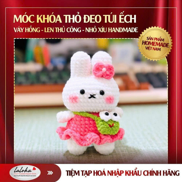 MÓC KHÓA THỎ ĐEO TÚI ẾCH - HỒNG | HANDMADE