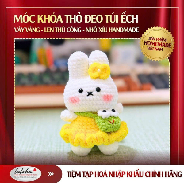 MÓC KHÓA THỎ ĐEO TÚI ẾCH - VÀNG | HANDMADE