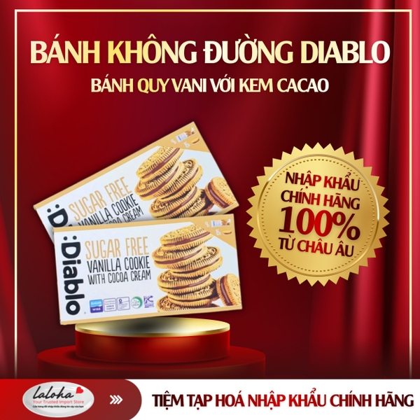 BÁNH QUY KHÔNG THÊM ĐƯỜNG | DIABLO |  VANI KEM CACAO | 176g