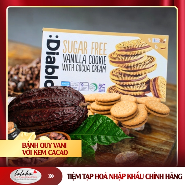 BÁNH QUY KHÔNG THÊM ĐƯỜNG | DIABLO |  VANI KEM CACAO | 176g
