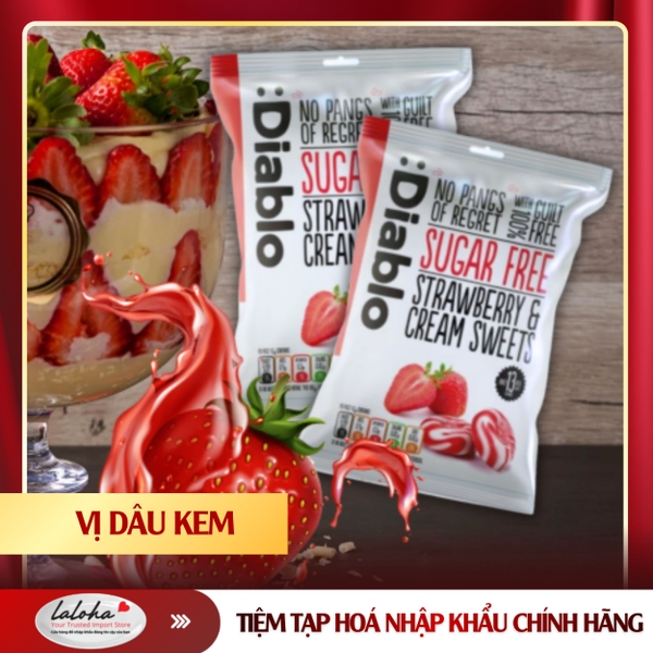 KẸO KHÔNG ĐƯỜNG CHÂU ÂU | DIABLO | HƯƠNG DÂU | GÓI 75g