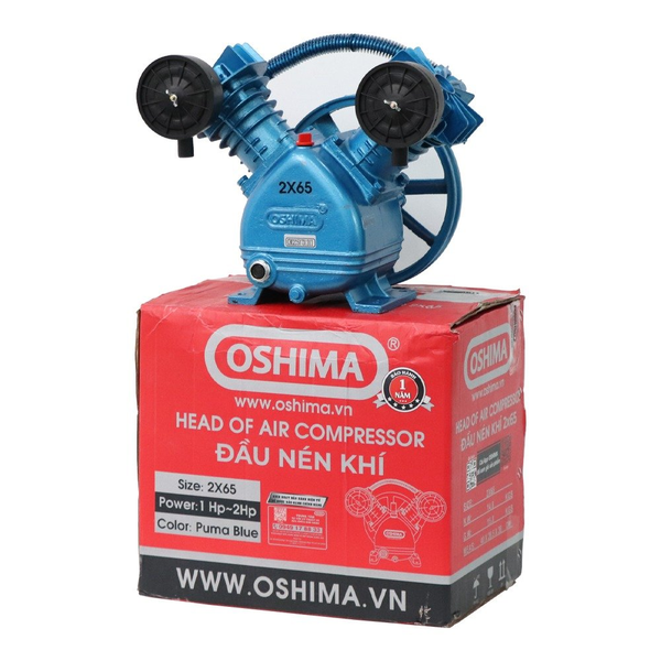 Đầu của máy nén khí OSHIMA 2x65 1.0HP~2HP Xanh đậm (hoạt động bằng sức kéo động cơ)