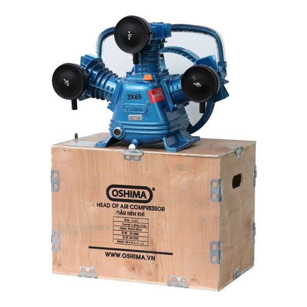 Đầu của máy nén khí OSHIMA 3x65 1.5HP~3HP Xanh đậm (hoạt động bằng sức kéo động cơ)
