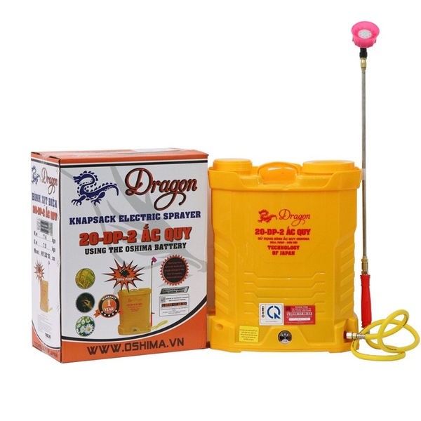 Máy phun thuốc trừ sâu, côn trùng điện Dragon 20DP- ắc quy Vàng Bình ắc qui 12V12Ah bơm đôi