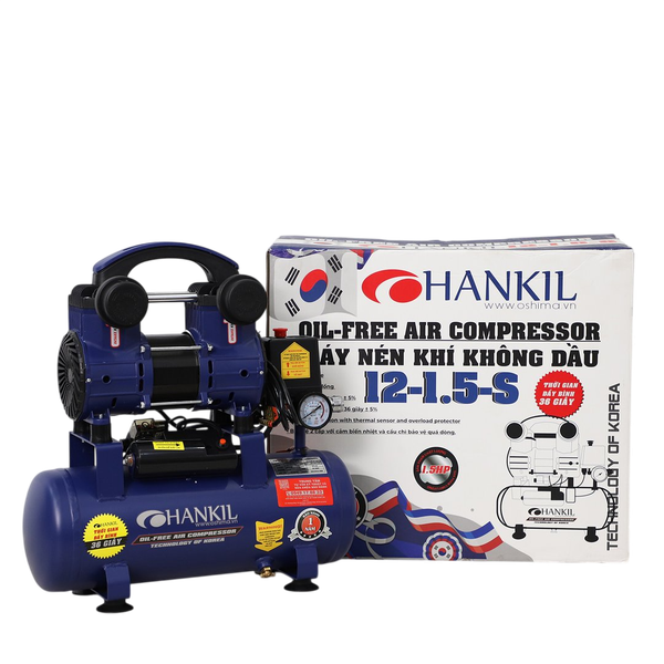 nén khí HANKIL 12-1.5-S 1.5HP Xanh Điện 1 pha (Không dầu,nhanh,dây đồng)