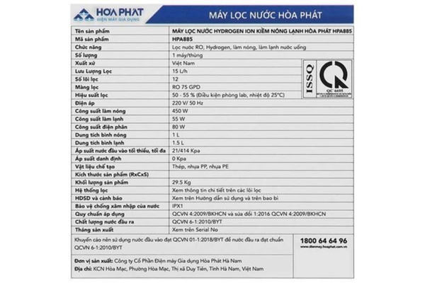 Máy lọc nước RO nóng nguội lạnh Hydrogen ion kiềm Hòa Phát HPA885