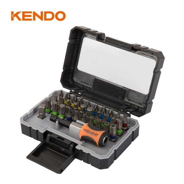 Bộ mũi vít nhiều màu kèm đầu nối bằng thép S2 32 chi tiết Kendo - 32203235