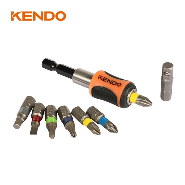 Bộ mũi vít nhiều màu kèm đầu nối bằng thép S2 32 chi tiết Kendo - 32203235