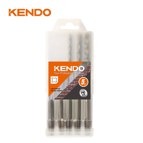 Bộ mũi khoan bê tông hợp kim SDS-plus 5 cái (5-6x110mm, 6-8-10x160mm) Kendo - 11602073