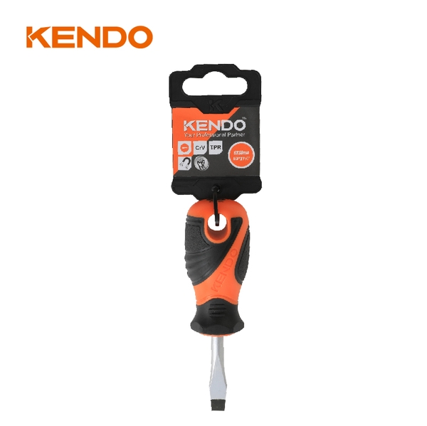 Tua vít dẹp bằng thép Cr-V tay cầm bọc cao su 6 x 38mm Kendo - 20143