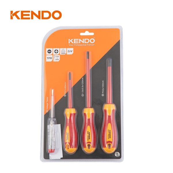 Bộ tua vít cách điện 1000V VDE bằng thép CrV (4 chi tiết/ bộ) Kendo - 20481
