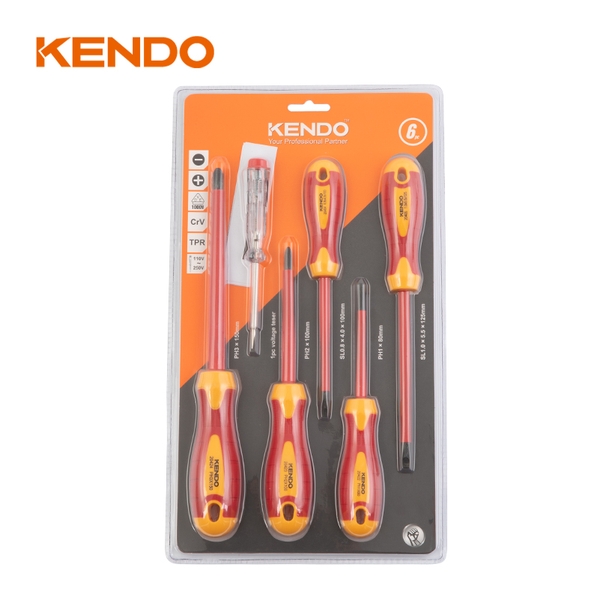 Bộ tua vít cách điện 1000V VDE bằng thép CrV (6 chi tiết/ bộ) Kendo - 20483