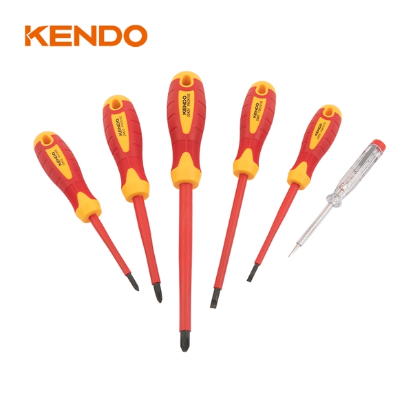 Bộ tua vít cách điện 1000V VDE bằng thép CrV (6 chi tiết/ bộ) Kendo - 20483