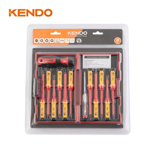 Bộ tua vít cách điện 1000V VDE bằng thép CrV (13 chi tiết/ bộ) Kendo - 20485
