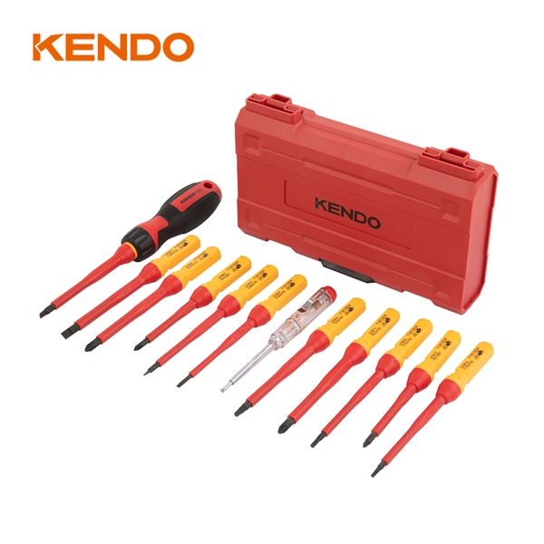 Bộ tua vít cách điện 1000V VDE bằng thép CrV (13 chi tiết/ bộ) Kendo - 20485