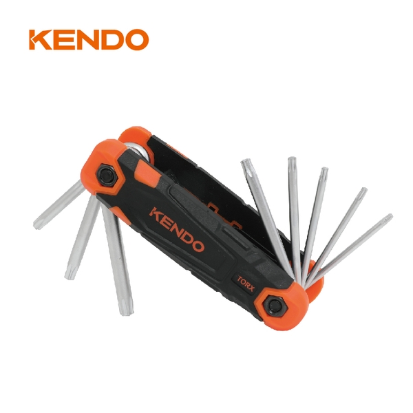 Bộ lục giác hoa thị bằng thép Cr-V kiểu gấp gọn (8 cái/bộ) Kendo - 20718