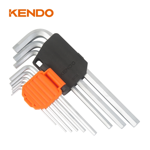 Bộ lục giác chữ L loại siêu dài bằng thép Cr-V (9 cái/bộ) Kendo – 20733