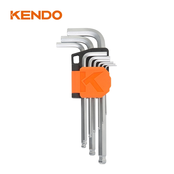 Bộ lục giác đầu bi chữ L loại siêu dài bằng thép Cr-V (9 cái/bộ) Kendo – 20737