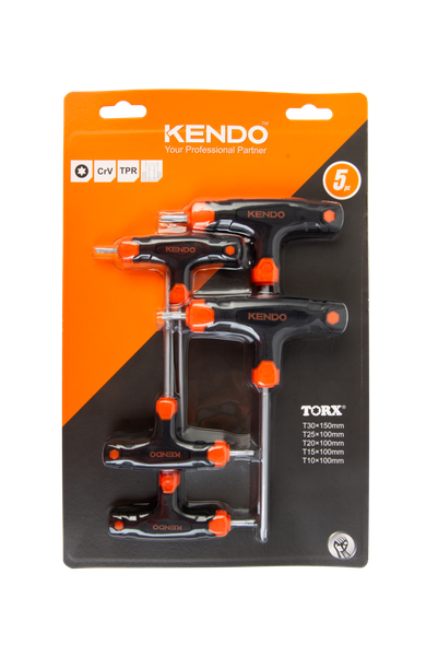 Bộ chìa khóa đầu hoa thị tay cầm chữ T chất liệu thép CrV (5 cái/ bộ) Kendo - 20780