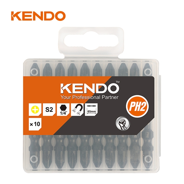 Mũi vít bake 2 đầu chất liệu thép S2 siêu cứng cho máy vặn vít PH2-PH2x65mm Kendo - 25500132
